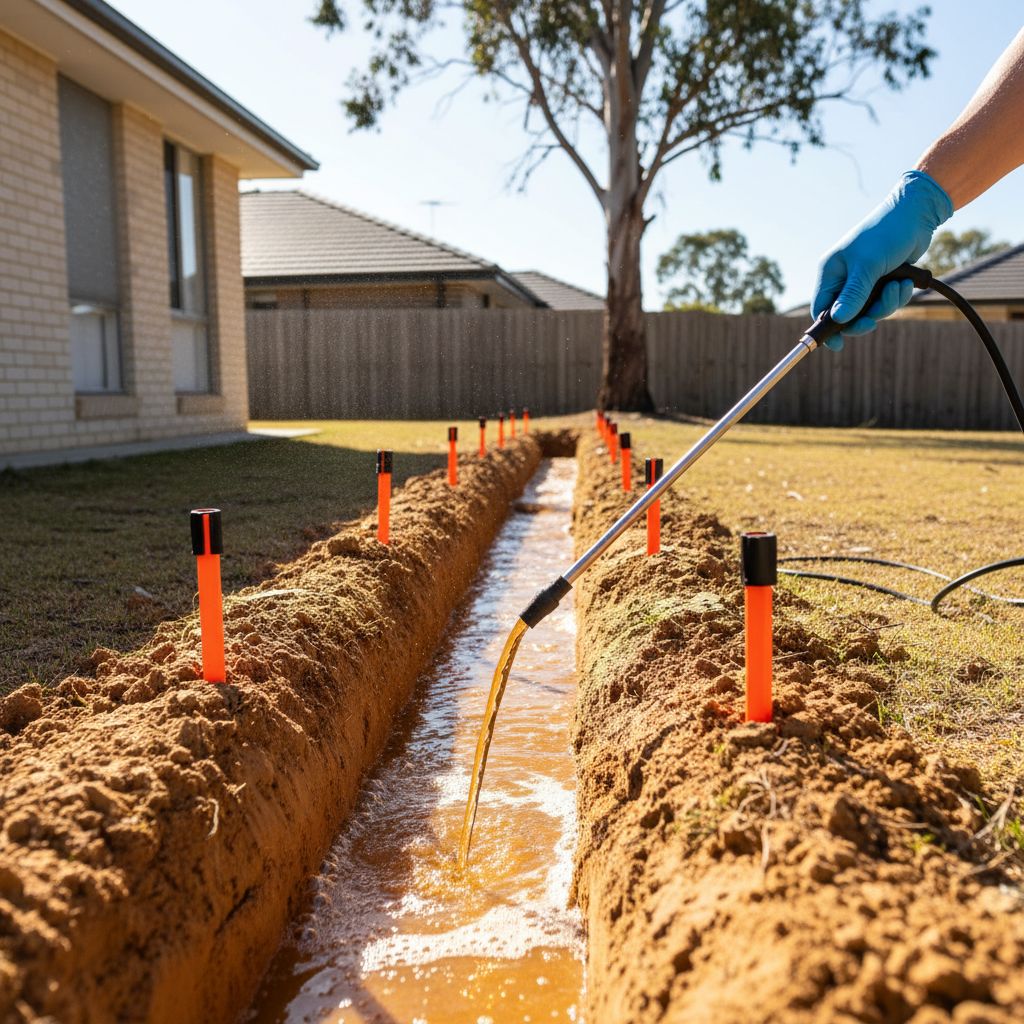Termidor chemical being applied to a perimeter trench